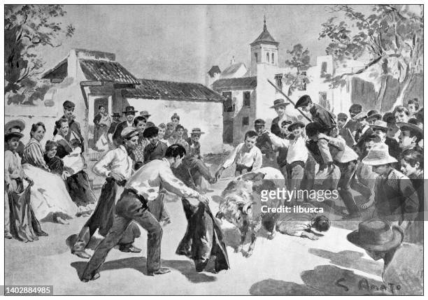 antique illustration: corrida in the street of seville - bullfighter 幅插畫檔、美工圖案、卡通及圖標