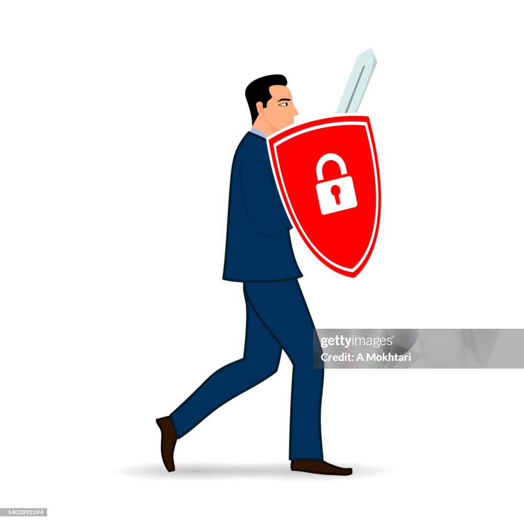 Man Defrending Man Defends With Shield High-Res Vector Graphic - Getty Images