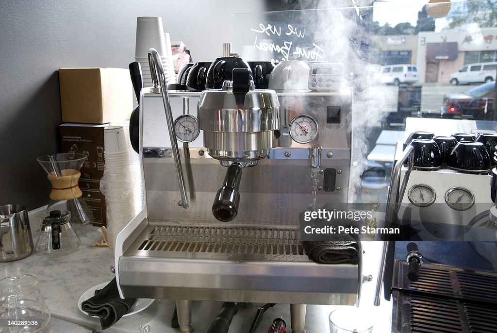 Espresso machines in a cafe.