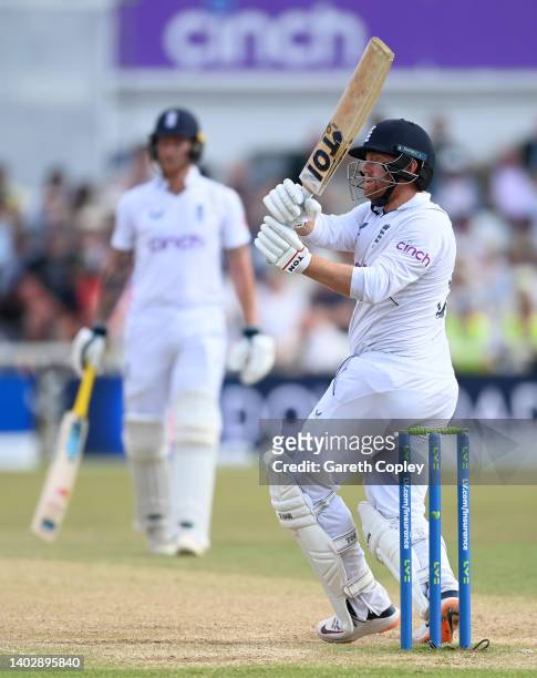 Jonathan Bairstow of England bats during day five of Second LV= Insurance Test Match between England and New Zealand at Trent Bridge on June 14, 2022...