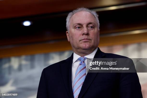 House Minority Whip Rep. Steve Scalise listens during a news conference in the U.S. Capitol Building on June 14, 2022 in Washington, DC. House...