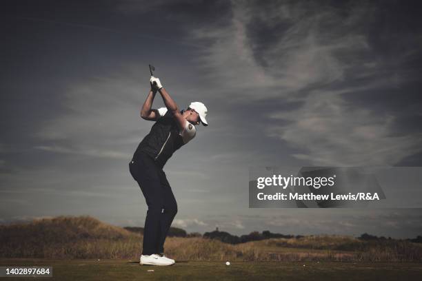 Ludvig Aberg of Sweden tees off on the 5th hole during day two of the R&A Amateur Championship at Royal Lytham & St. Annes on June 14, 2022 in Lytham...