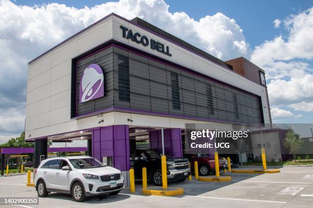Brooklyn Park, Minnesota, The two story Taco Bell Defy is the first-of-its-kind restaurant that has multiple drive-thru lanes and uses a proprietary...