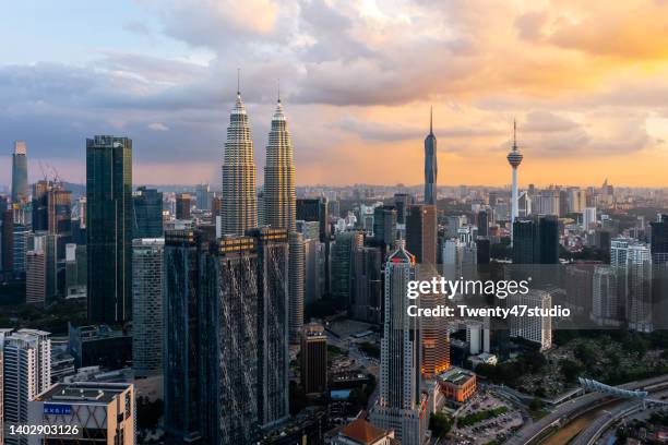 aerial view of kuala lumpur skyline - malaysia skyline stock pictures, royalty-free photos & images