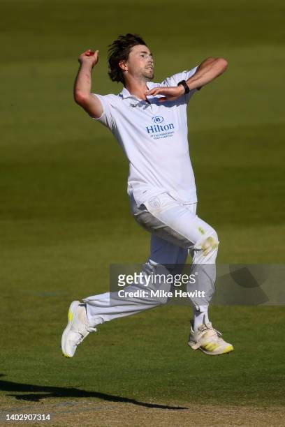 James Fuller of Hampshire in action during the LV= Insurance County Championship match between Hampshire and Yorkshire at Ageas Bowl on June 14, 2022...