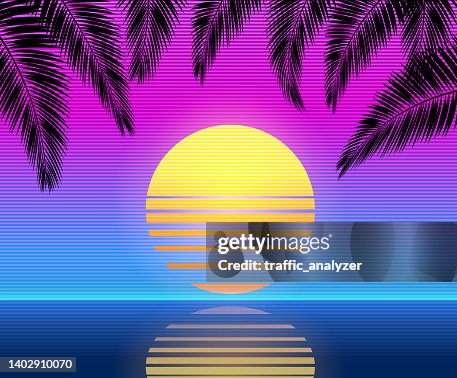 Synthwave retro background - palm trees Synthwave retro background - palm trees