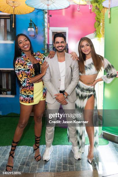 Arana Lemus, Roberto Hernández and Migbelis Castellanos pose for a portrait during Premios Juventud 2022 Nominations Day at 100 x 35 Cocina con...