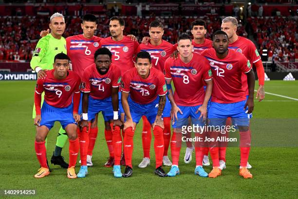 Costa Rica pose for a photo ahead of the 2022 FIFA World Cup Playoff match between Costa Rica and New Zealand at Ahmad Bin Ali Stadium on June 14,...