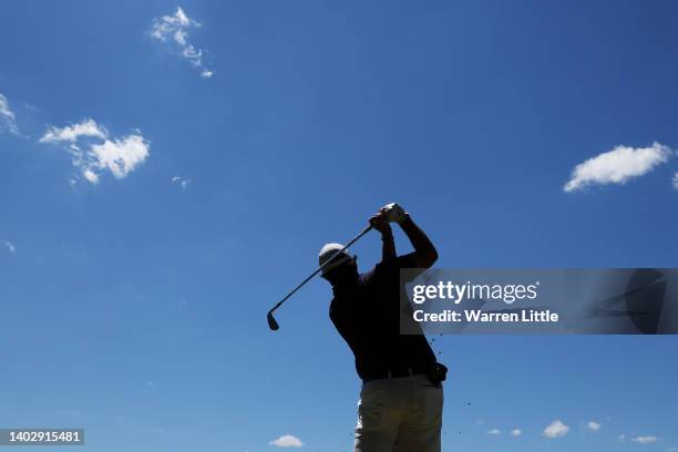 Phil Mickelson of the United States plays his shot from the sixth tee during a practice round prior to the US Open at The Country Club on June 14,...