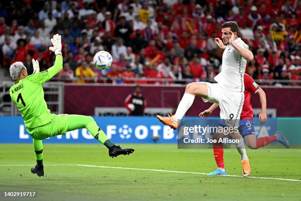 Chris Wood of New Zealand scores a goal which was later overturned in the 2022 FIFA World Cup Playoff match between Costa Rica and New Zealand at...