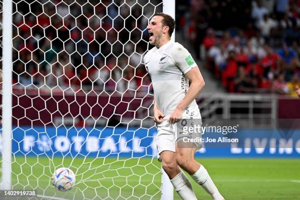 Chris Wood of New Zealand celebrates a goal which was later overturned in the 2022 FIFA World Cup Playoff match between Costa Rica and New Zealand at...