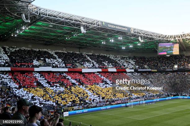 Choreography of Germany during the UEFA Nations League League A Group 3 match between Germany and England at Borussia Park Stadium on June 14, 2022...