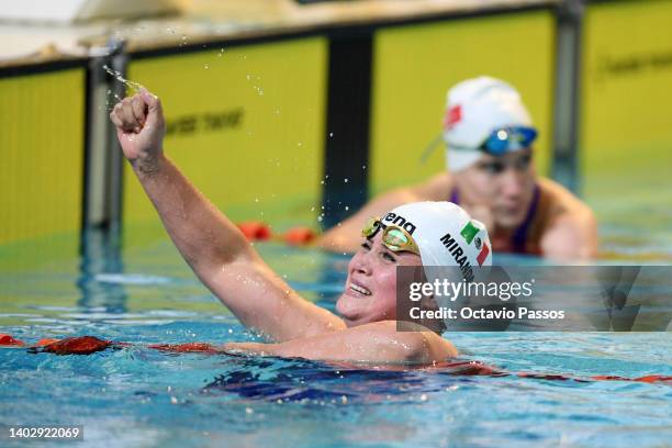 Bronze medallist Nely Edith Miranda Herrera of Mexico celebrates after the Women's 150m Individual Medley SM4 Final during Day Three of the 2022...