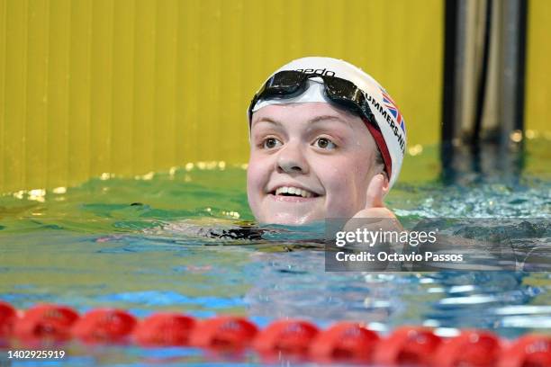 Maisie Summers-Newton of Great Britain celebrates following her victory in the Women's 200m Individual Medley SM6 Final during Day Three of the 2022...