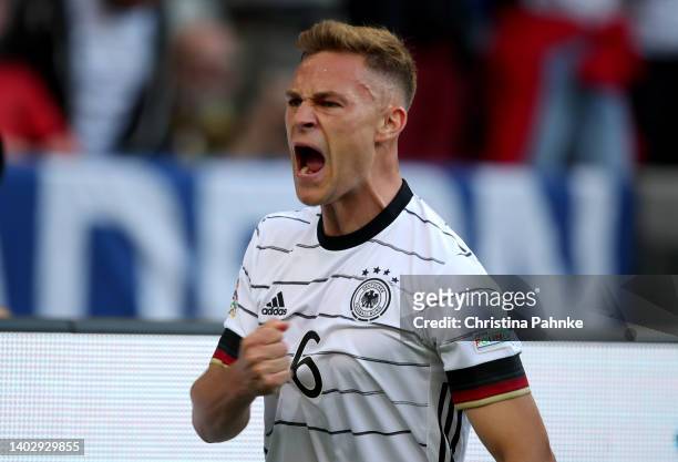 Joshua Kimmich of Germany celebrates as he scores a goal during the UEFA Nations League League A Group 3 match between Germany and England at...