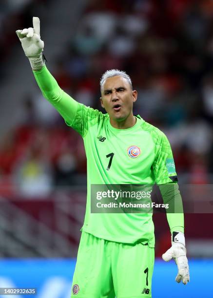 Keylor Navas of Costa Rica gives their team instructions during the 2022 FIFA World Cup Playoff match between Costa Rica and New Zealand at Ahmad Bin...