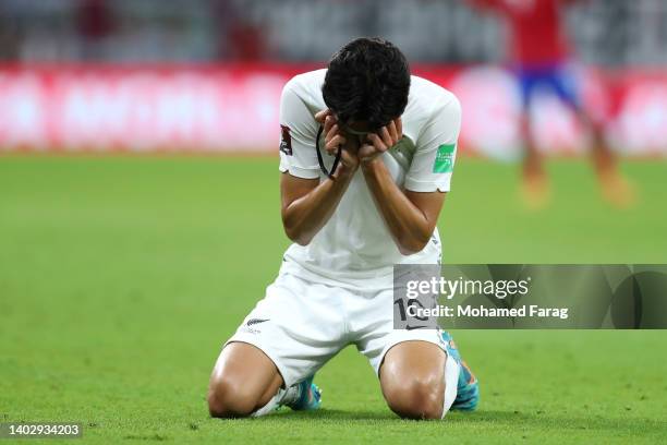 Marko Stamenic of New Zealand looks dejected following their sides defeat in the 2022 FIFA World Cup Playoff match between Costa Rica and New Zealand...