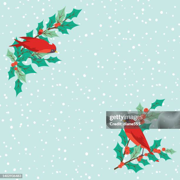 Christmas Background With Holly And Cardinals On A Pastel Snowflake ...