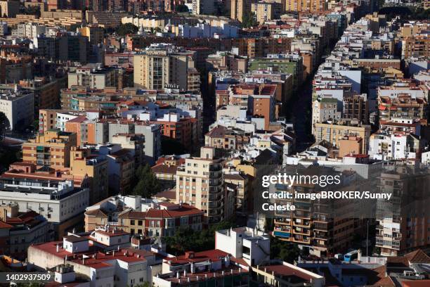 bildbanksillustrationer, clip art samt tecknat material och ikoner med malaga, view from castillo de gibralfaro over part of the city, andalucia, spain - malaga