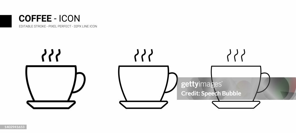 Coffee Line Icon Design, Editable Stroke, Pixel Perfect, Stock Illustration.