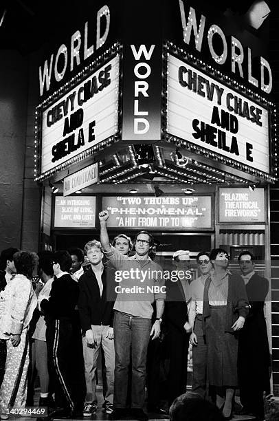 Episode 2 -- Pictured: Anthony Michael Hall, Randy Quaid, Chevy Chase, Terry Sweeney, Nora Dunn, Jon Lovitz on November 16, 1985 -- Photo by: Alan...