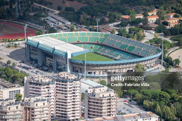 Aerial view, from a helicopter, of the Renzo Barbera municipal stadium on October 08, 2020 in Palermo, Italy. Italy's nearly 8000 km coastlines and...