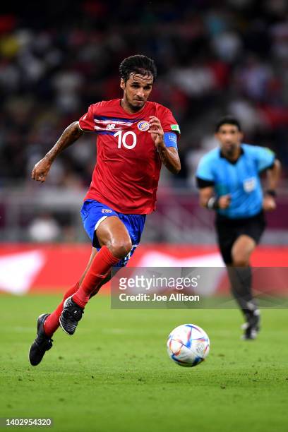 Bryan Ruiz of Costa Rica chases the ball in the 2022 FIFA World Cup Playoff match between Costa Rica and New Zealand at Ahmad Bin Ali Stadium on June...