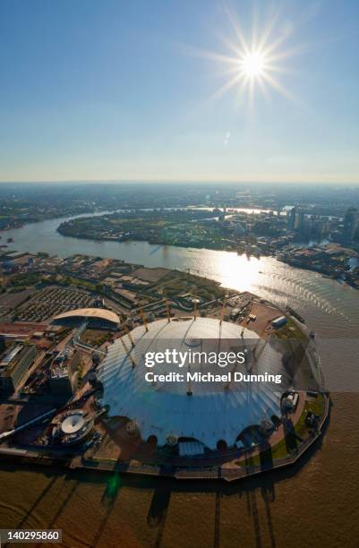 millennium dome, london, aerial view. - dome stock pictures, royalty-free photos & images