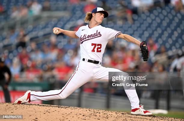 Jackson Tetreault of the Washington Nationals pitches in the third inning of his Major League debut against the Atlanta Braves at Nationals Park on...