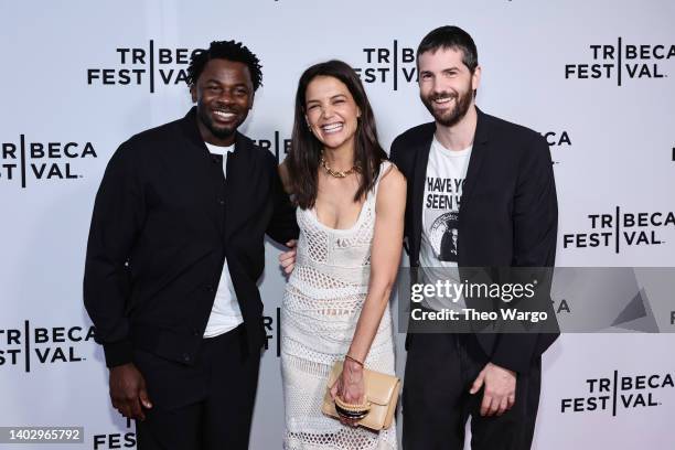 Derek Luke, Katie Holmes, and Jim Sturgess attend "Alone Together" premiere during the 2022 Tribeca Festivalat SVA Theater on June 14, 2022 in New...