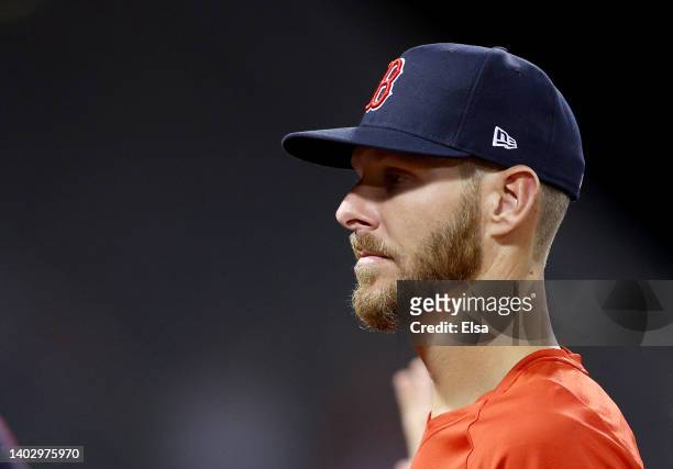 Chris Sale of the Boston Red Sox walks off the field after the game against the Oakland Athletics at Fenway Park on June 14, 2022 in Boston,...