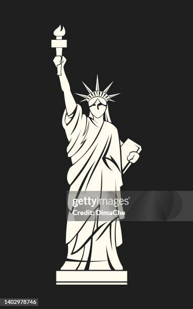 ilustraciones, imágenes clip art, dibujos animados e iconos de stock de silueta de la estatua de la libertad - icono vectorial recortado - bill of rights icons