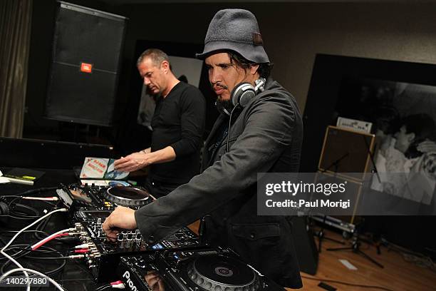 Eric Hilton and Rob Garza of Thievery Corporation perform at Mick Rock's Photography exhibit at the W Washington D.C. On March 1, 2012 in Washington,...