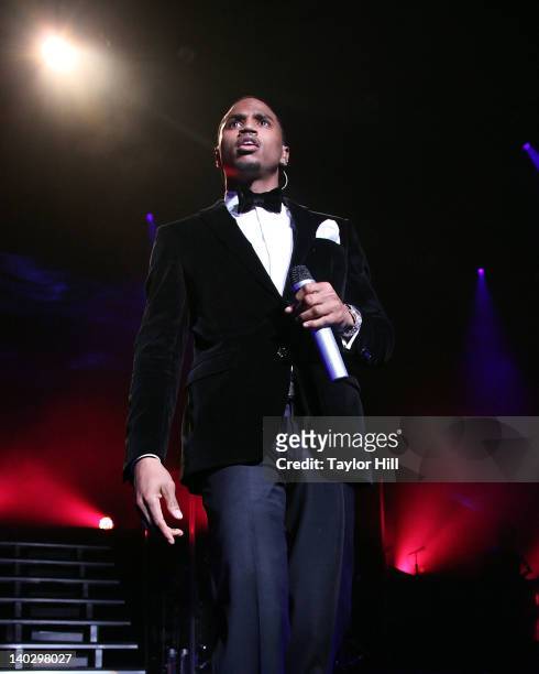 Singer Trey Songz performs at the The Theater at Madison Square Garden on March 1, 2012 in New York City.