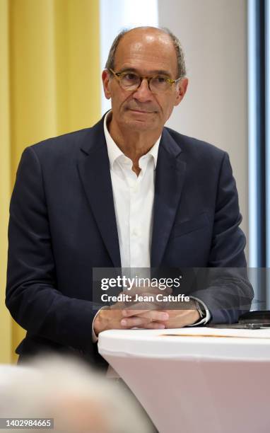 Eric Woerth, candidate for 'Ensemble !' for his reelection at the French Parliament during a campaign meeting at Salle de l'Obelisque on June 14,...