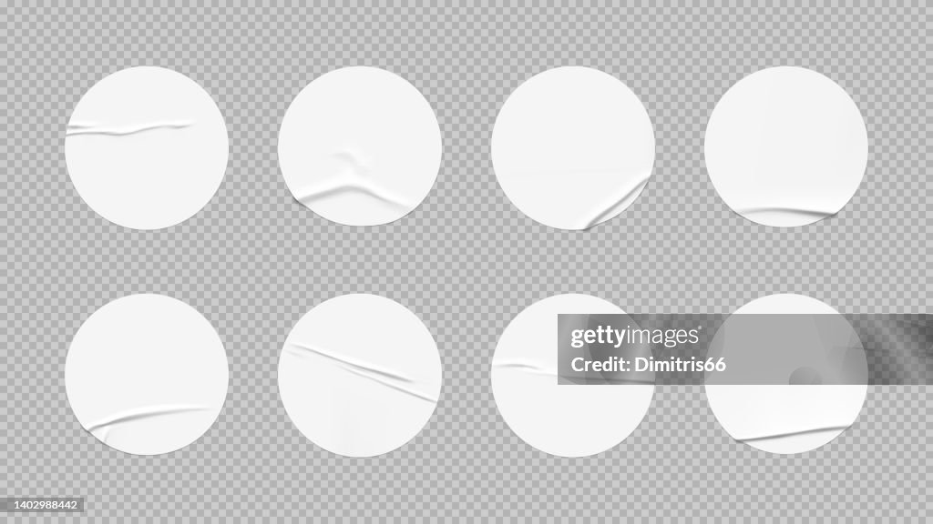 Juego realista de pegatinas de papel blanco con pliegues.