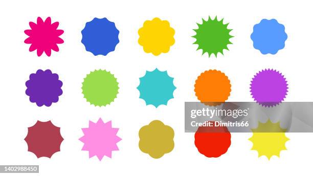 ilustrações, clipart, desenhos animados e ícones de crachás e adesivos starburst - forma