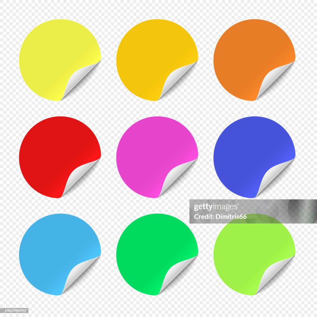 Adesivos de papel realistas definidos em fundo transparente