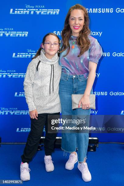 Ana Lucía and Erika de la Rosa pose for a photo during the "Lightyear" red carpet at Auditorio Nacional on June 14, 2022 in Mexico City, Mexico.