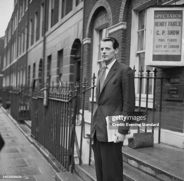 British politician Ian Gilmour, Baron Gilmour of Craigmillar , Conservative Party member of parliament, outside the offices of 'The Spectator'...