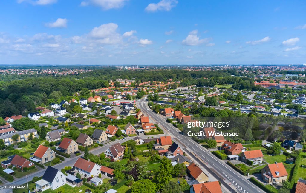 Detached houses along a road