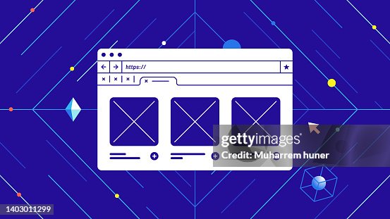 A browser on blue technology background. Website template included. A browser on blue technology background. Website template included.