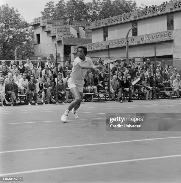 American tennis player Arthur Ashe during the 1971 Roland Garros French Open.