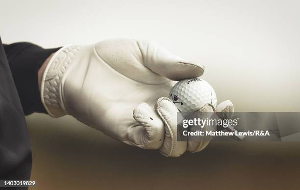 Golfer prepares to tee up his ball during round one of the Match play on day three of the R&A Amateur Championship at Royal Lytham & St. Annes on...