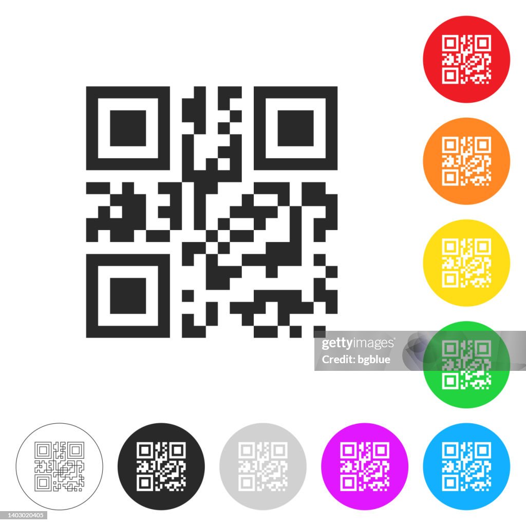 QR code. Icon on colorful buttons