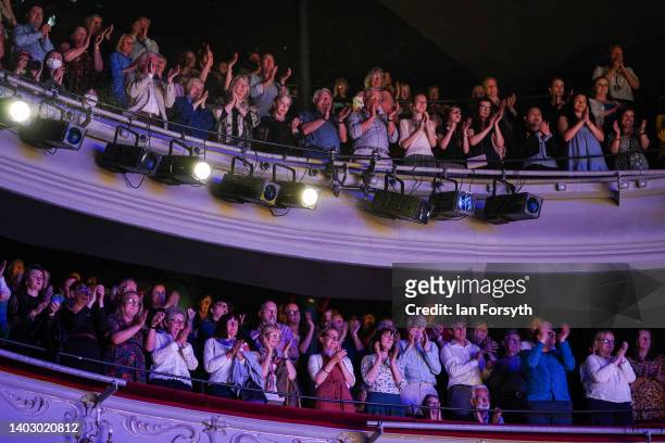Audience members give a standing ovation after Kyiv City Ballet perform at York Theatre Royal on June 14, 2022 in York, England. Twenty-three members...
