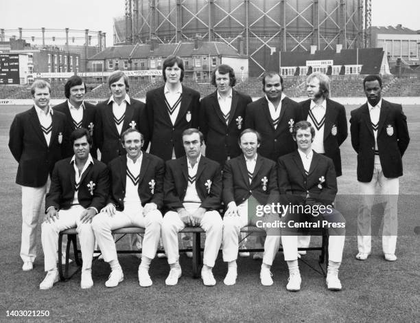 The 1975 Surrey County Cricket Club from left to right Dudley Owen-Thomas, Robin Jackman, Geoff Howarth, Raymond Baker, Graham Roope, Intikhab Alam,...