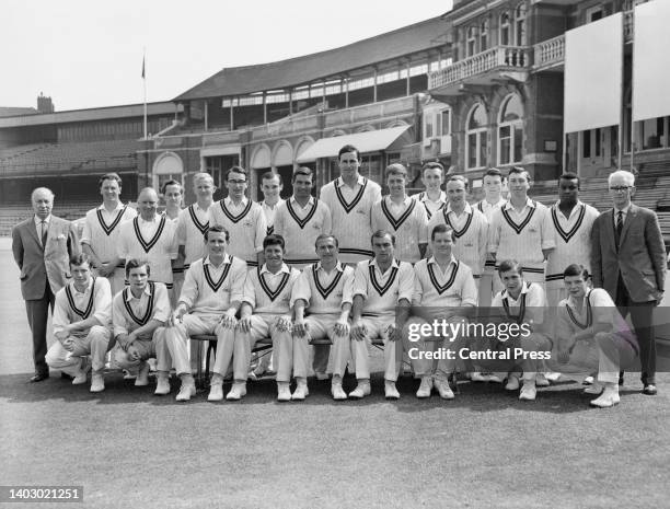 The 1965 Surrey County Cricket Club from left to right Andrew Sandham Mike Edwards, Arthur McIntyre , Bill Smith, Stewart Storey, Roger Harman, Derek...
