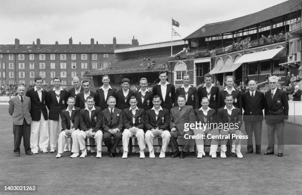 The 1957 Championship winning Surrey County Cricket Club from left to right Herbert Strudwick , David Sydenham, Michael Willett, Tony Lock, Bernie...