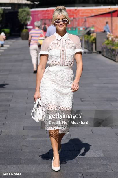 Ashely Roberts seen leaving Heart Breakfast Radio Studios on June 15, 2022 in London, England.